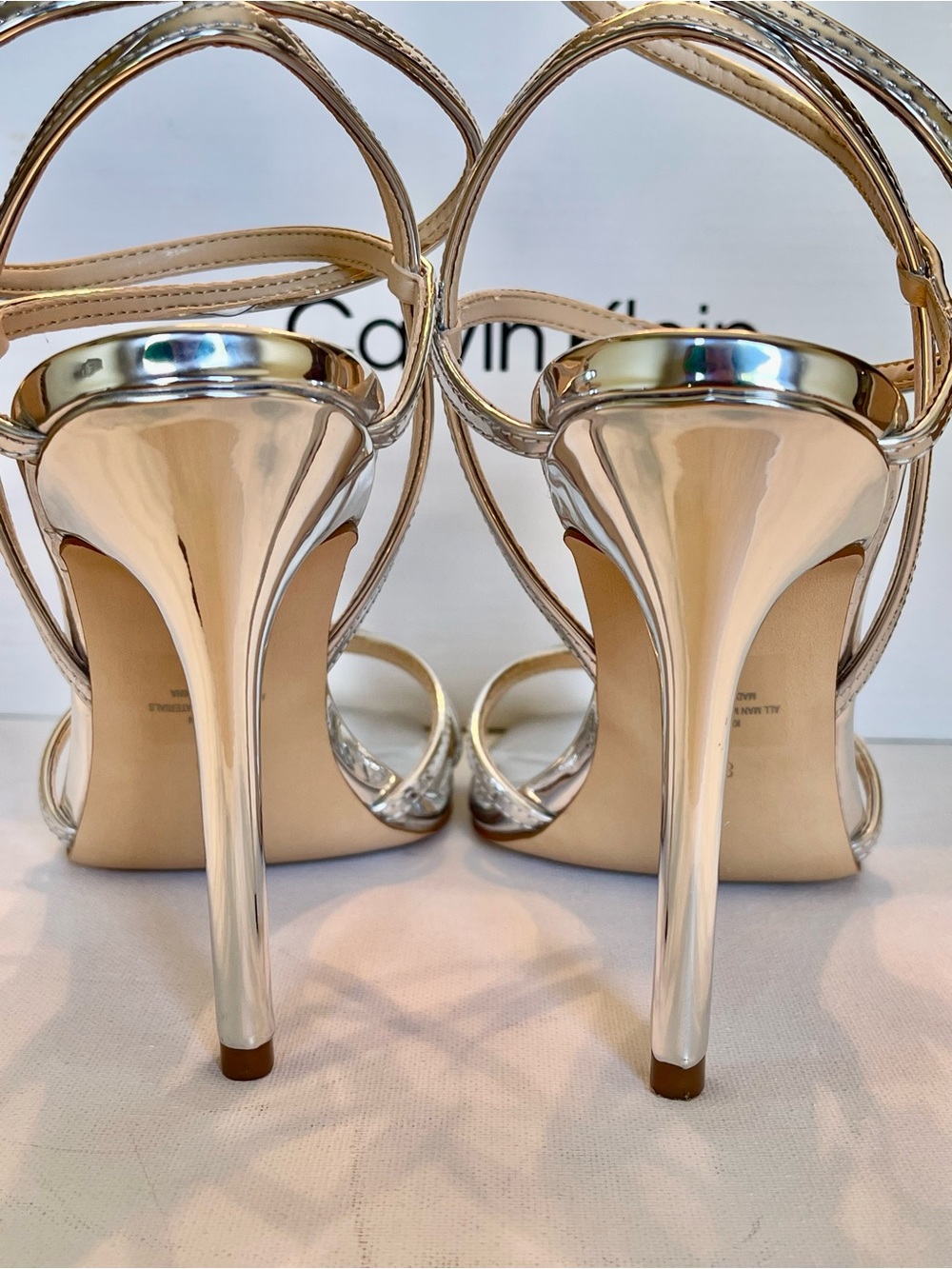 EUC CALVIN KLEIN TEGIN SILVER METALLIC STILETTO DRESS SANDAL SIZE 8M - Picture 11 of 15